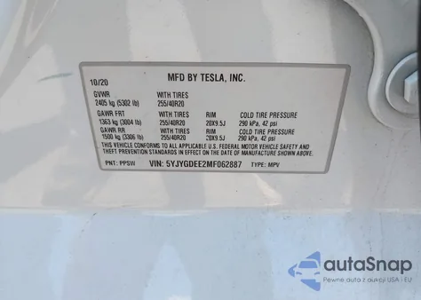 2021 Tesla Model Y Long Range Dual Motor All-Wheel Drive from USA, damaged, VIN 5YJYGDEE2MF062887
